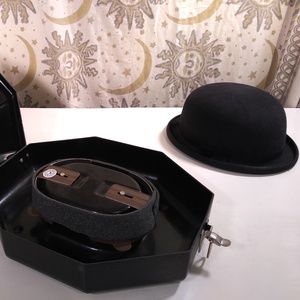 Vintage custom made bowler hat with hat box.
